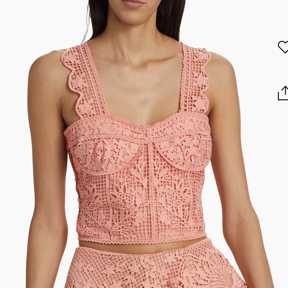 Light pink guipure sleeveless crop top